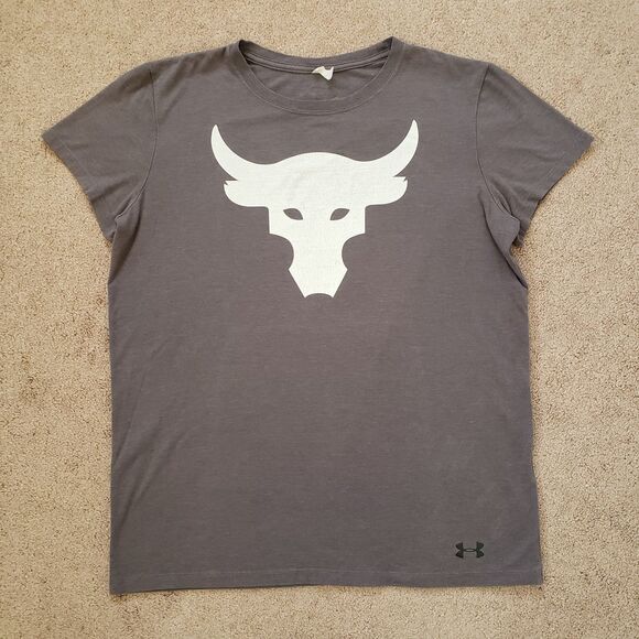 Under Armour Project Rock Brahma Bull T-Shirt Ladies Loose Fit Gray Size Med - Picture 1 of 6